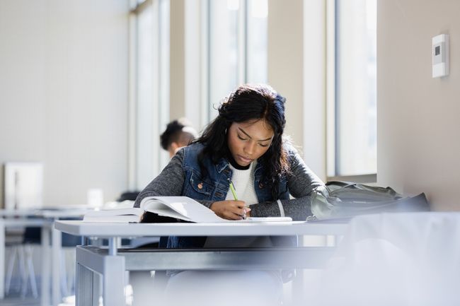 a woman studying for a test