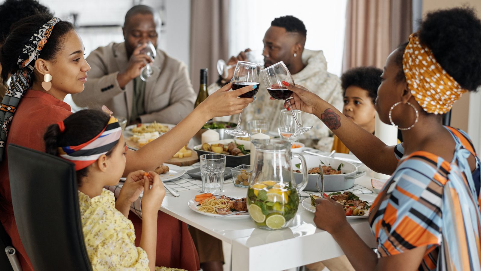 a family eating a meal together