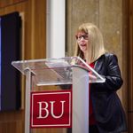Photo of BUSSW Dean Barbara Jones speaking at podium