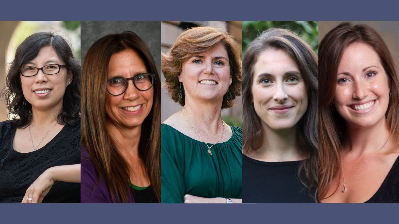 headshots of Profs. Yoonsook Ha, Pamela Joshi, and Mary Collins, Postdoctoral Researcher Julie Nicholson, and Research Scientist Kate Giapponi Schneider