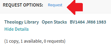 This screenshot shows how to request items in the catalog available on shelf. We will pull the items and make them available at the front of the library with contactless pickup.