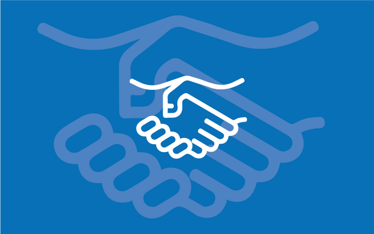 handshake icon on blue background