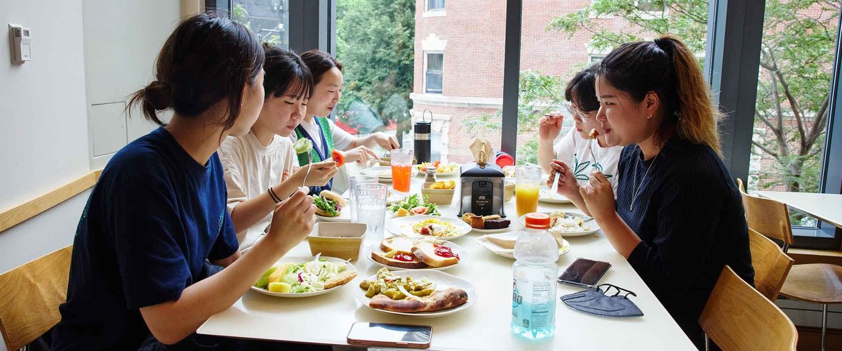Students eating at a BU dining hall