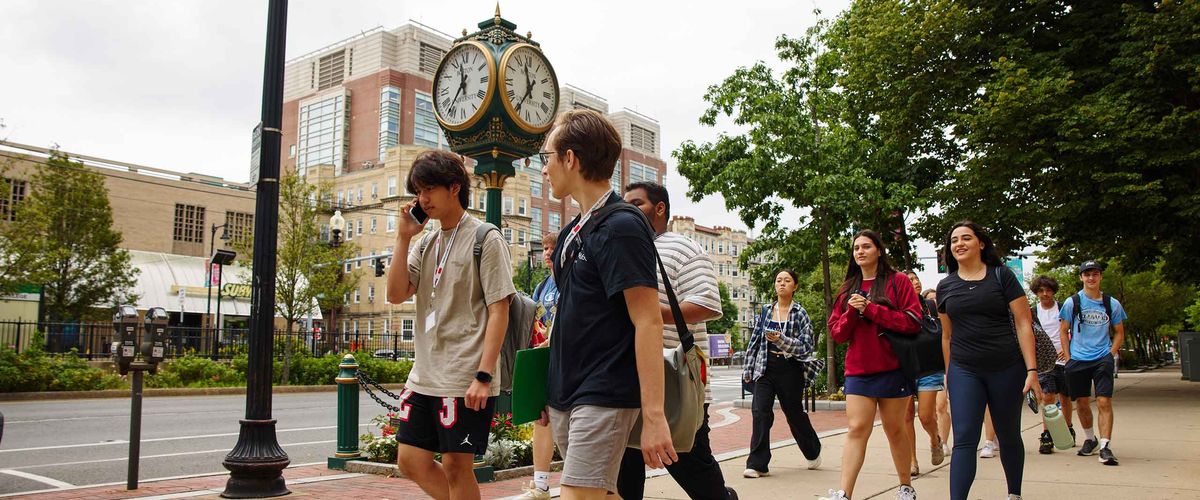 Boston University students on Commonwealth Avenue