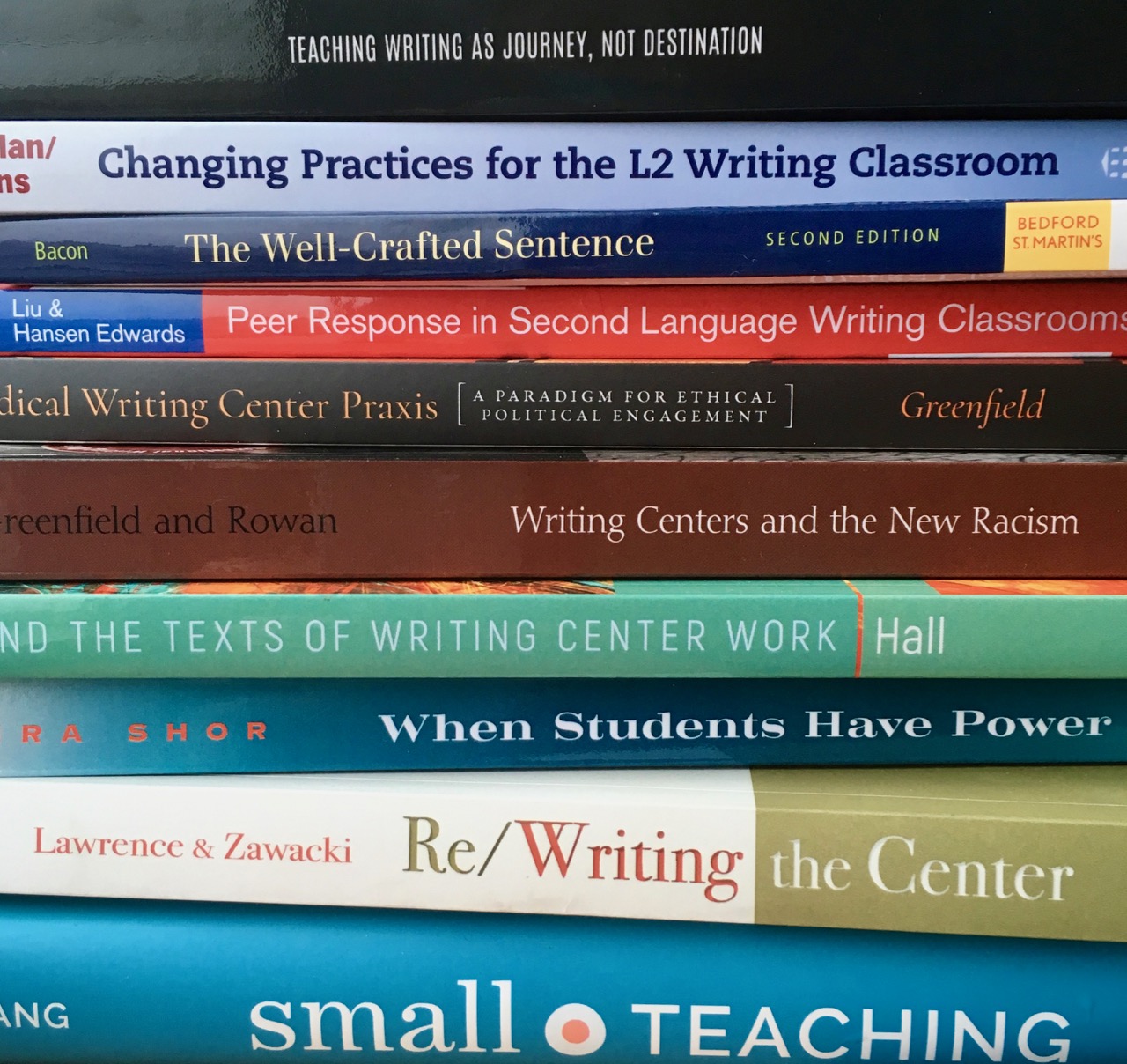 Composition/rhetoric books on a shelf