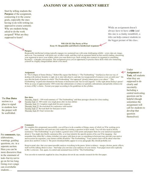 assignment sheet format