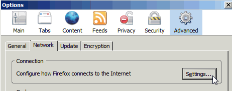 Connection settings in Firefox