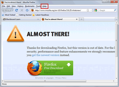 Firefox Almost There screen