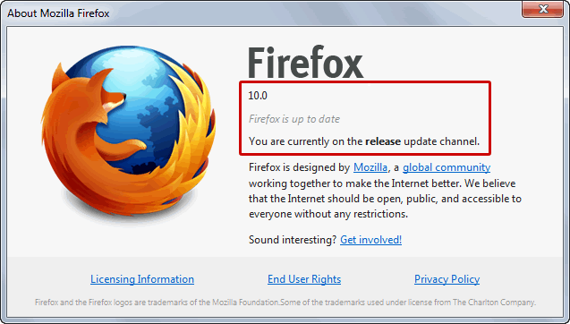 Firefox version information