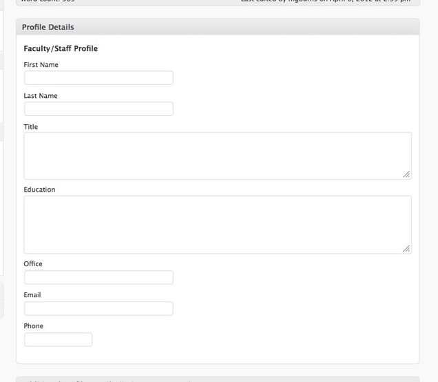 This meta box allows you to enter details about the staff or faculty member.