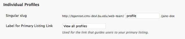Settings for single Profile display.