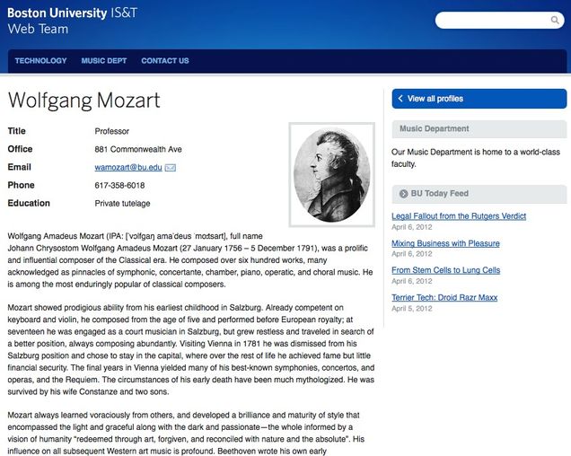 A sample Profile view.