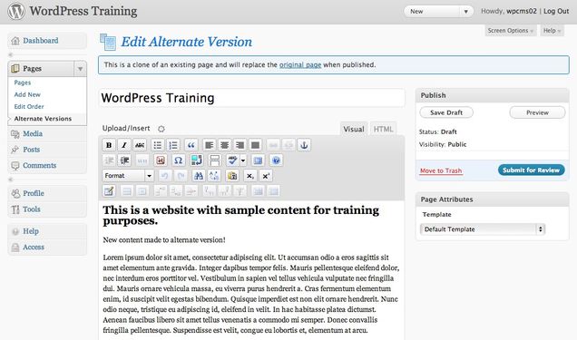training-se-home-clone Home page alternate version, limited permissions