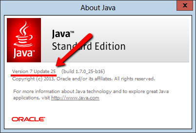 Java version number window