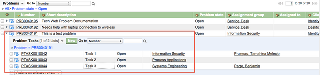 Viewing Problem Tasks from a Hierarchical List