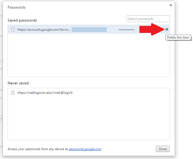 Chrome passwords removals