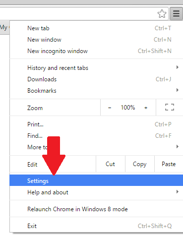 Chrome settings option