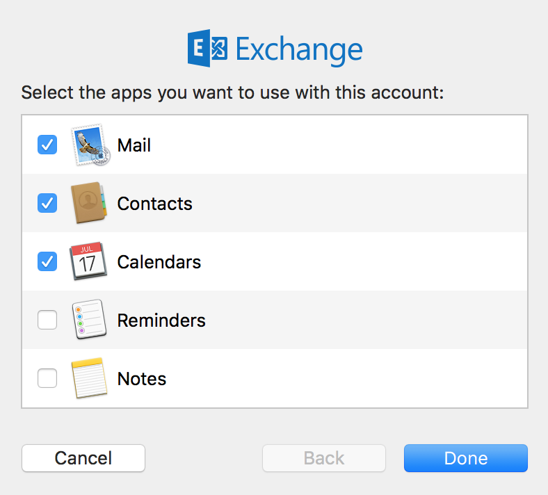 install exchange account on mac
