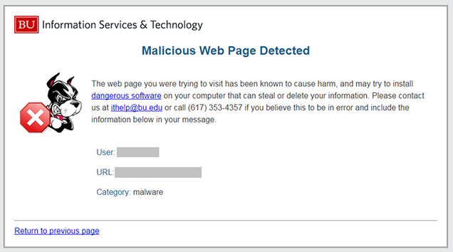 Malware - Block page copy