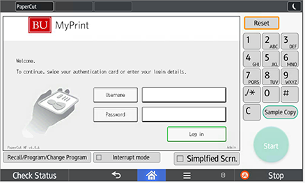 Login screen on printer_color