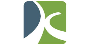 A square symbol in blue, green, and white with curvy pathways etched in the center.