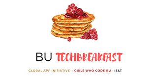 A promotion for BU's tech breakfast event with a delicious stack of pancakes and cherries on top.