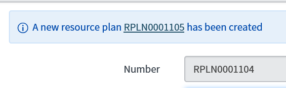Resource Request plan copied confirmation message