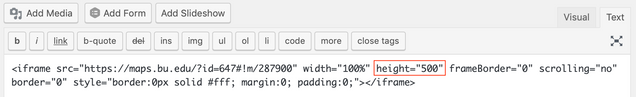 screen capture of HTML code inserted into WordPress editor