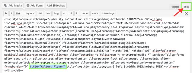 Click Edit on the WordPress Page and switch from "Visual" to "Text" editor to paste the copied embed code.