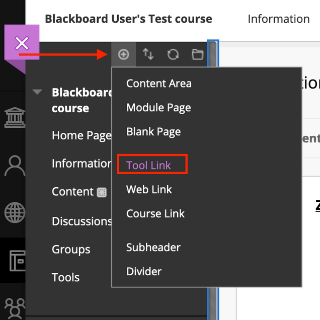 Adding a Tool Link in Blackboard