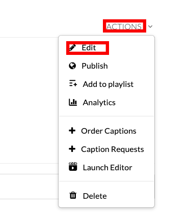 My Media Actions Menu