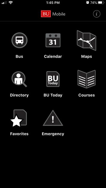 Screenshot of BU Mobile app