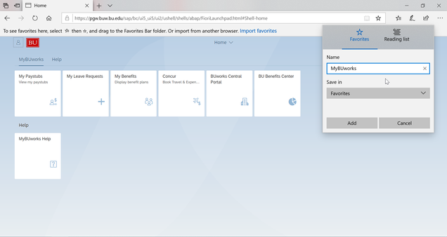 MyBUworks Add to favorites in IE Browser Step 3