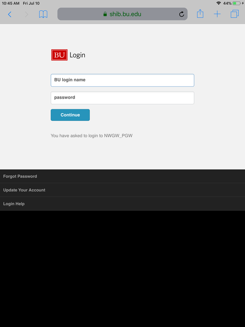 MyBUworks Login page