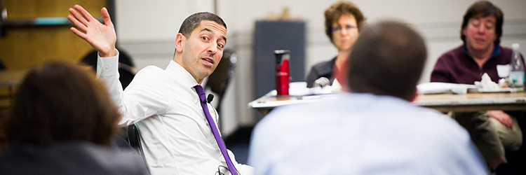 Dean Sandro Galea participates in the Mid-Career Faculty Leadership Program: Challenges and Opportunities in Academic Health Sciences on Thursday, February 4, 2016 at The Photonics Building Photo By Jackie Ricciardi for Boston University Photography