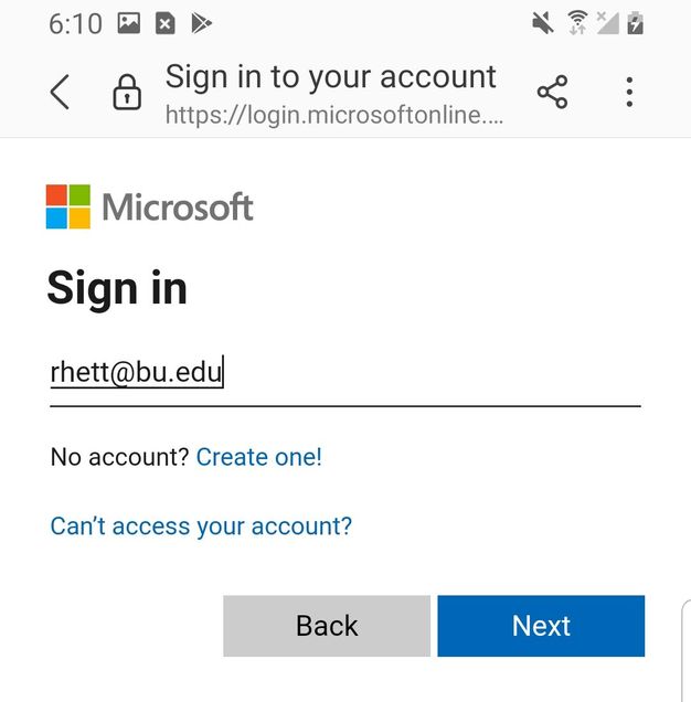 Outlook Sin-in from mobile Samsung