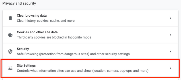 Google Chrome Site Settings option