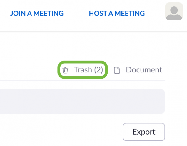 Screenshot of the Zoom recording management page with the trash button highlighted