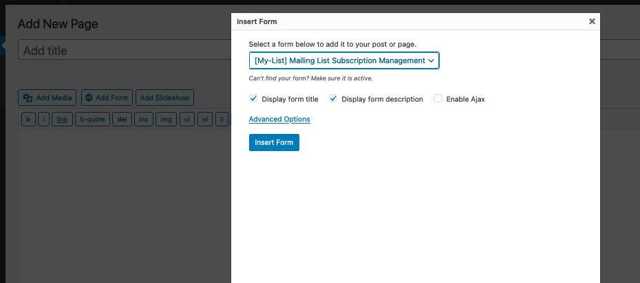 Add Form to Page