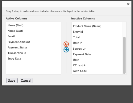 Payment Form Entries Columns