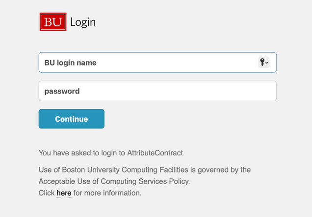 BU login fields in the center