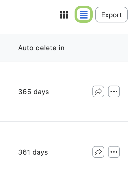 Screenshot of Zoom recording listing showing the auto delete in column.
