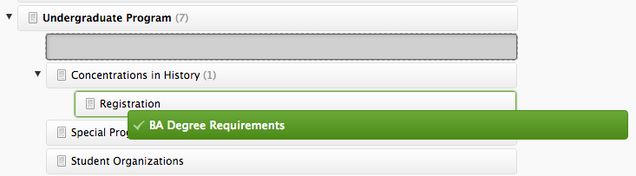 screenshot of interface when dragging and dropping a page to new location