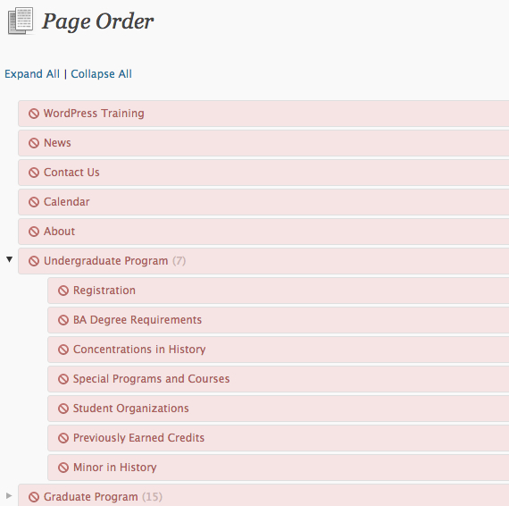 screenshot of pages in section editing plugin