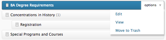 screenshot of options menu with a page highlighted