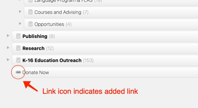 screenshot indicating the added link icon