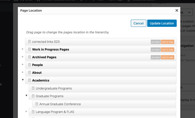 screenshot of move page interface when invoked on an individual page