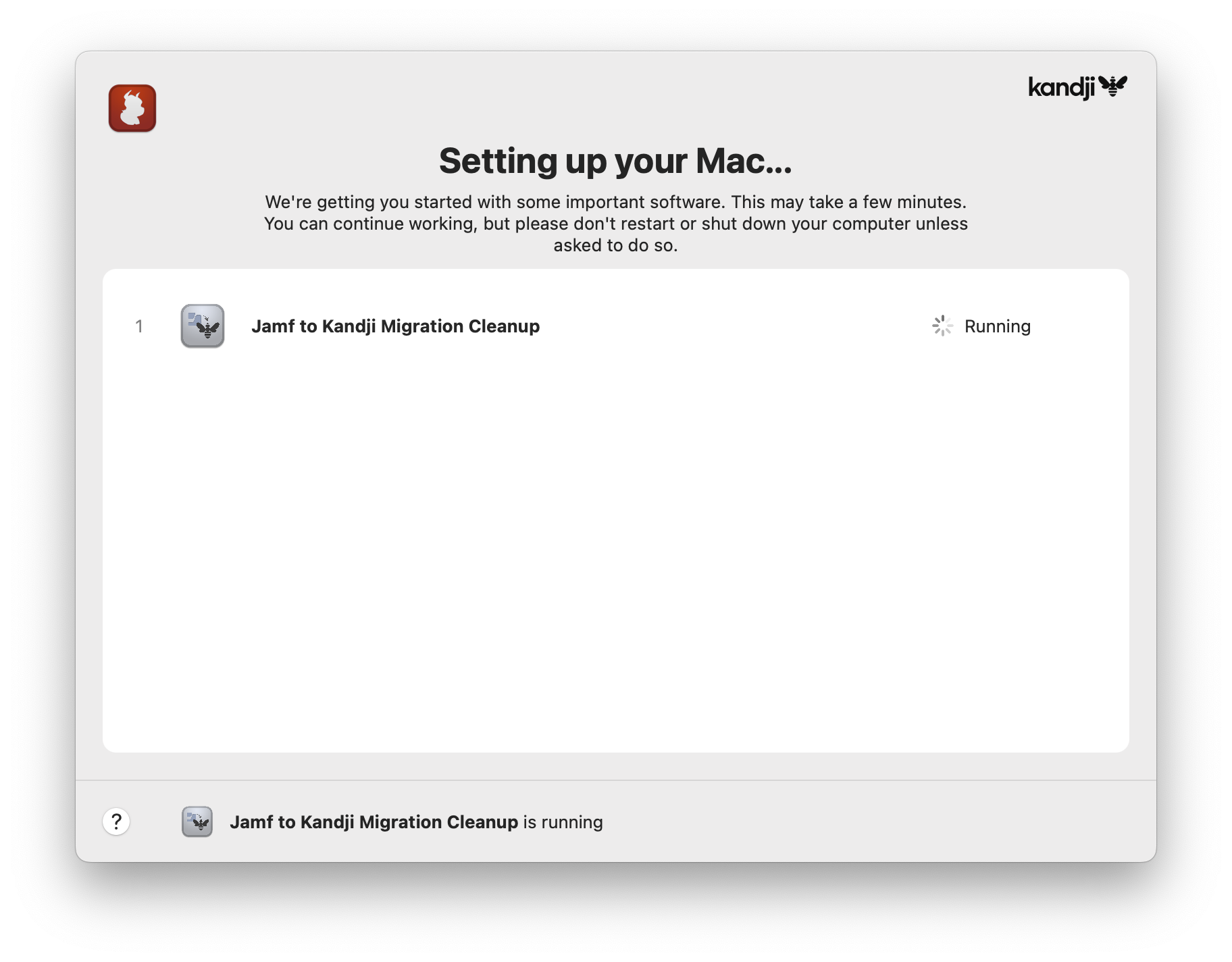Screenshot of Kandji Liftoff showing the Jamf cleanup script running