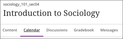 Screenshot of the Calendar option from the top navigation menu in a course.
