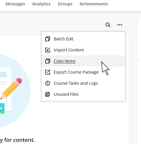 Selecting the Copy Items option from the menu